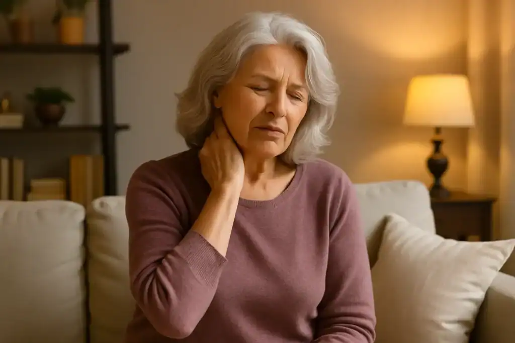 Middle-aged woman walking outdoors pain-free, representing relief from nerve discomfort with natural supplements