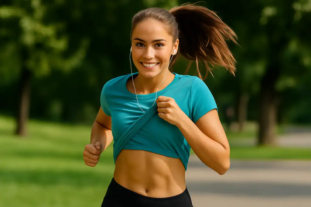 Fit young woman jogging outdoors, representing active lifestyle and weight loss goals