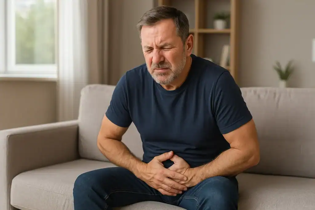 Middle-aged man experiencing prostate discomfort – Prostadine natural supplement support